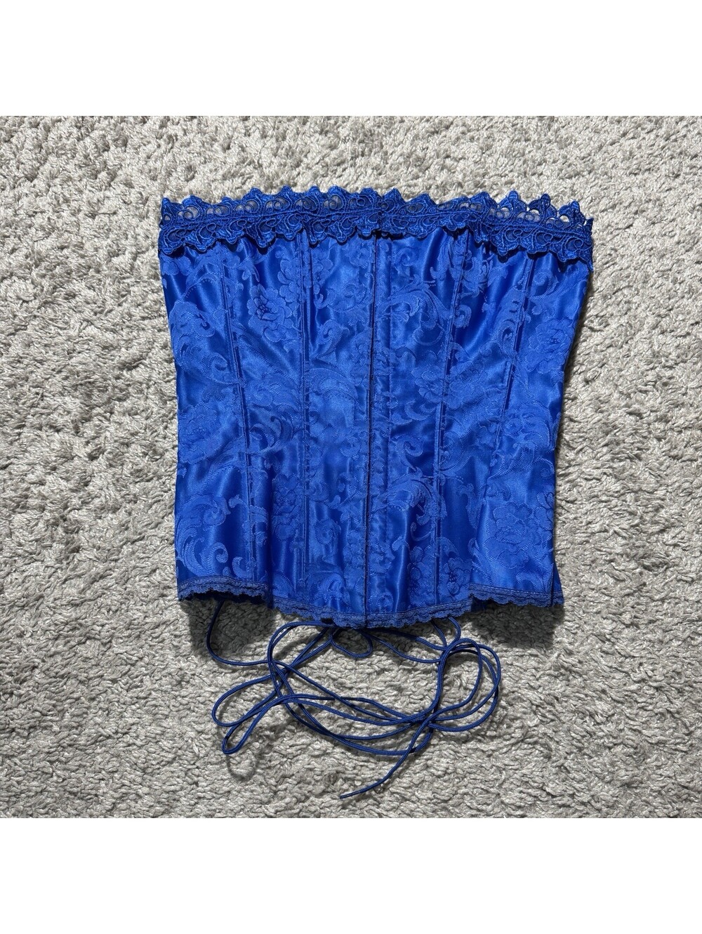 Fredericks of Hollywood CORSET Lace Up Blue Floral Bustier Lingerie Sz 34